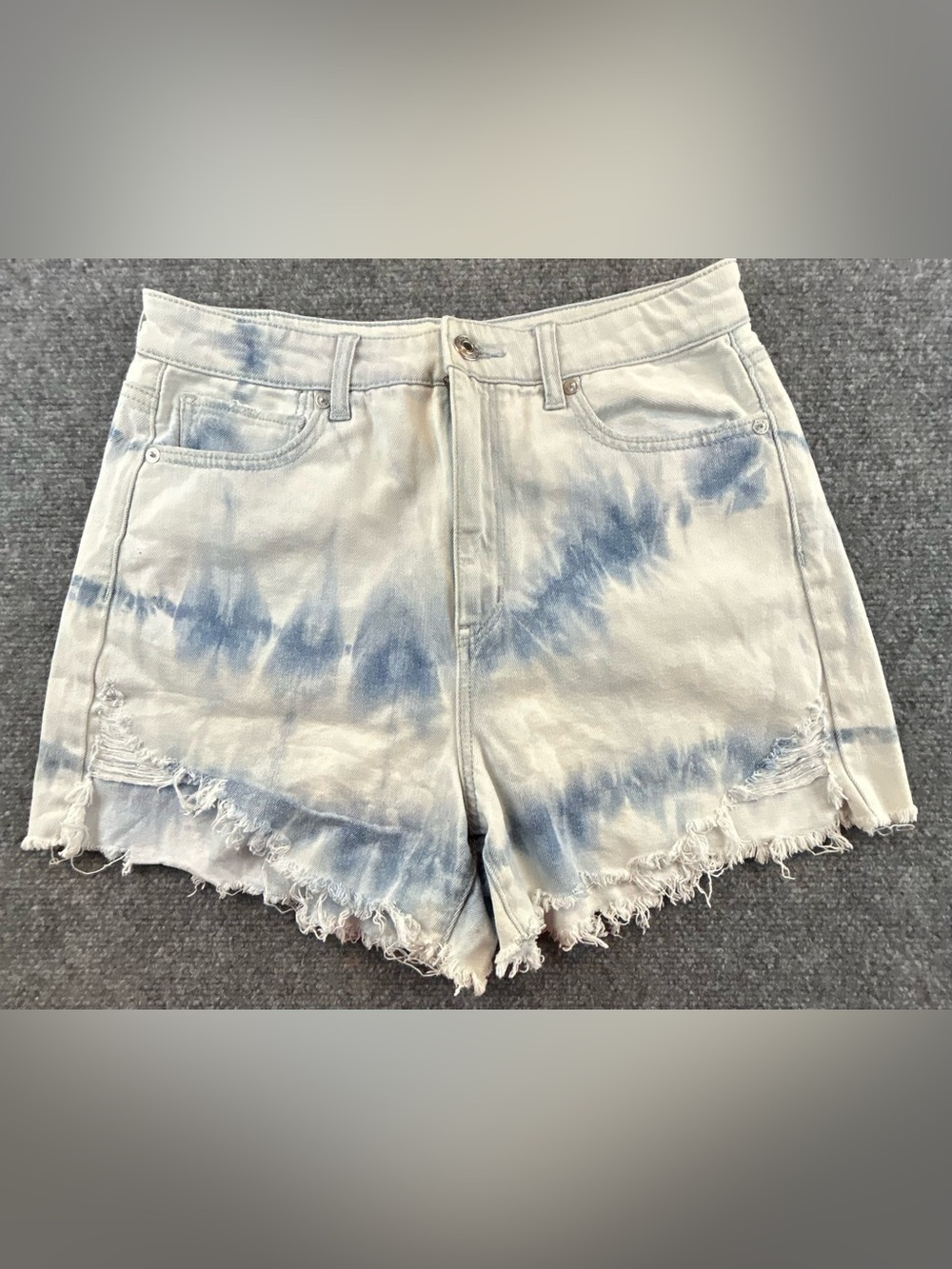 American Eagle Highest Rise Mom Blue White Tie Dye Shorts Size 8